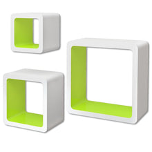 Load image into Gallery viewer, 3 White-Green MDF Floating Wall Display Shelf Cubes Book/DVD Storage
