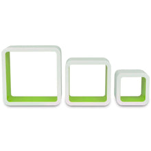 Load image into Gallery viewer, 3 White-Green MDF Floating Wall Display Shelf Cubes Book/DVD Storage