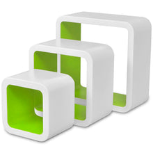 Load image into Gallery viewer, 3 White-Green MDF Floating Wall Display Shelf Cubes Book/DVD Storage
