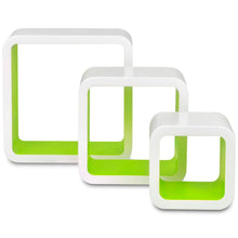 Load image into Gallery viewer, 3 White-Green MDF Floating Wall Display Shelf Cubes Book/DVD Storage