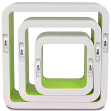 Load image into Gallery viewer, 3 White-Green MDF Floating Wall Display Shelf Cubes Book/DVD Storage