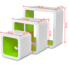 Load image into Gallery viewer, 3 White-Green MDF Floating Wall Display Shelf Cubes Book/DVD Storage