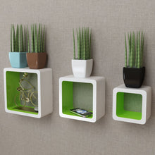 Load image into Gallery viewer, 3 White-Green MDF Floating Wall Display Shelf Cubes Book/DVD Storage