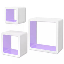 Load image into Gallery viewer, 3 White-Purple MDF Floating Wall Display Shelf Cubes Book/DVD Storage