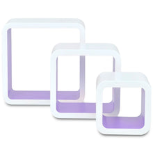 Load image into Gallery viewer, 3 White-Purple MDF Floating Wall Display Shelf Cubes Book/DVD Storage