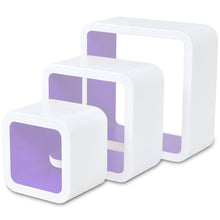 Load image into Gallery viewer, 3 White-Purple MDF Floating Wall Display Shelf Cubes Book/DVD Storage