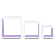 Load image into Gallery viewer, 3 White-Purple MDF Floating Wall Display Shelf Cubes Book/DVD Storage