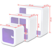Load image into Gallery viewer, 3 White-Purple MDF Floating Wall Display Shelf Cubes Book/DVD Storage