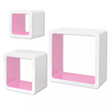 Load image into Gallery viewer, 3 White-Pink MDF Floating Wall Display Shelf Cubes Book/DVD Storage
