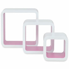 Load image into Gallery viewer, 3 White-Pink MDF Floating Wall Display Shelf Cubes Book/DVD Storage