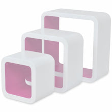 Load image into Gallery viewer, 3 White-Pink MDF Floating Wall Display Shelf Cubes Book/DVD Storage