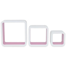 Load image into Gallery viewer, 3 White-Pink MDF Floating Wall Display Shelf Cubes Book/DVD Storage