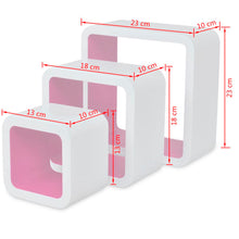 Load image into Gallery viewer, 3 White-Pink MDF Floating Wall Display Shelf Cubes Book/DVD Storage