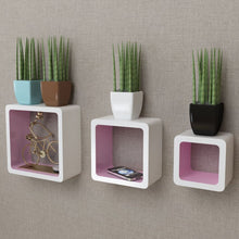 Load image into Gallery viewer, 3 White-Pink MDF Floating Wall Display Shelf Cubes Book/DVD Storage