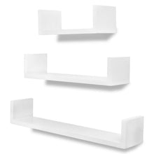 Load image into Gallery viewer, 3 White MDF U-Shaped Floating Wall Display Shelves Book/DVD Storage