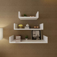 Load image into Gallery viewer, 3 White MDF U-Shaped Floating Wall Display Shelves Book/DVD Storage