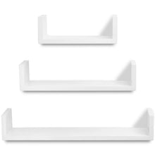 Load image into Gallery viewer, 3 White MDF U-Shaped Floating Wall Display Shelves Book/DVD Storage