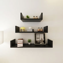 Load image into Gallery viewer, 3 Black MDF U-Shaped Floating Wall Display Shelves Book/DVD Storage