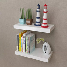 Load image into Gallery viewer, 2 White MDF Floating Wall Display Shelves Book/DVD Storage