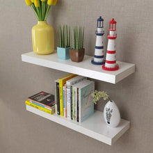 Load image into Gallery viewer, 2 White MDF Floating Wall Display Shelves Book/DVD Storage