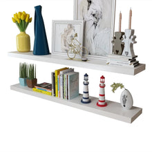 Load image into Gallery viewer, 2 White MDF Floating Wall Display Shelves Book/DVD Storage