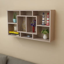 Load image into Gallery viewer, Floating Wall Display Shelf 8 Compartments Oak Color