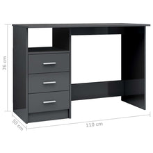 Load image into Gallery viewer, vidaXL Työpöytä laatikoilla korkeakiilto harmaa 110x50x76 cm lastulevy