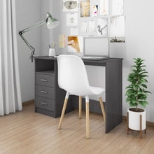 Load image into Gallery viewer, vidaXL Työpöytä laatikoilla korkeakiilto harmaa 110x50x76 cm lastulevy