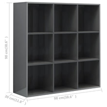 Load image into Gallery viewer, vidaXL Book Cabinet High Gloss Gray 38.6"x11.8"x38.6" Chipboard
