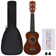 Load image into Gallery viewer, vidaXL Sopraano ukulelesarja laukulla lapsille tumma puu 21"