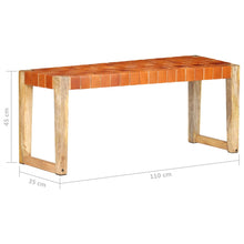 Load image into Gallery viewer, vidaXL Penkki 110 cm ruskea aito nahka ja täysi mangopuu