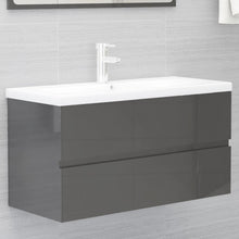 Load image into Gallery viewer, vidaXL 2 Piece Bathroom Furniture Set High Gloss Gray Chipboard